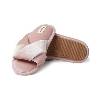 Dearfoams Pale Mauve Shiny Velour Twist-Vamp Jules Slide Slipper Woman’s Size XL